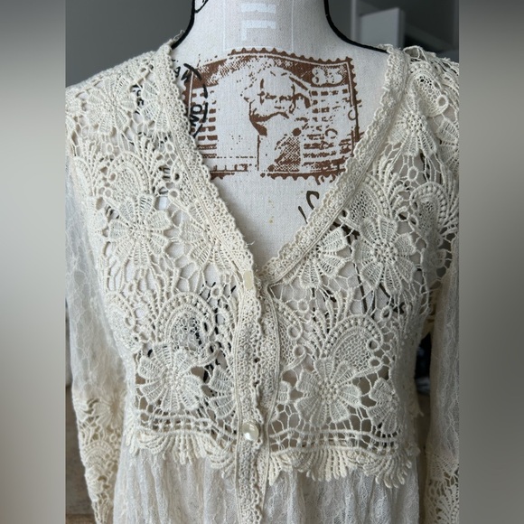 Altar’d State Granny core cream lace overlay button up dress size small - Picture 2 of 9